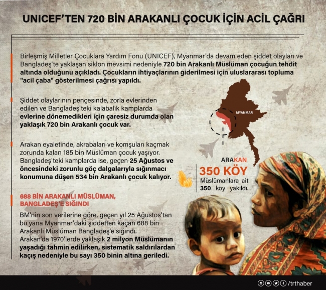 UNICEF'ten Arakan raporu: 720 bin çocuk tehdit altında